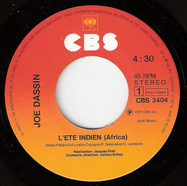 Joe Dassin - L'été Indien (Africa) | CBS (CBS 3404) - 3 Joe Dassin - L'été Indien (Africa) | CBS (CBS 3404) - 3