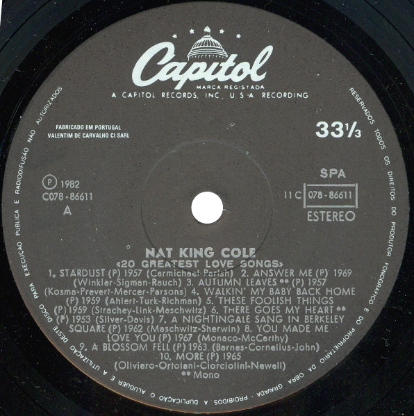 Nat King Cole - 20 Greatest Love Songs | Capitol Records (11 C 078-86611) - 3