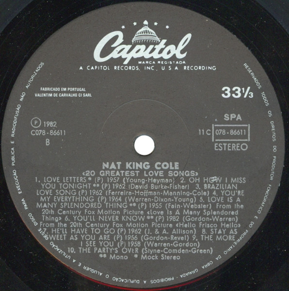 Nat King Cole - 20 Greatest Love Songs | Capitol Records (11 C 078-86611) - 4