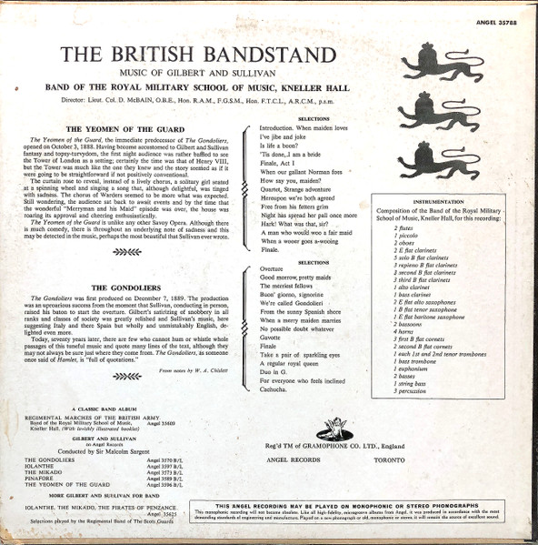The Band Of The Royal Military School Of Music , David McBain - The British Bandstand (Music Of Gilbert And Sullivan) | Angel Records (ANG. 35788) - 2
