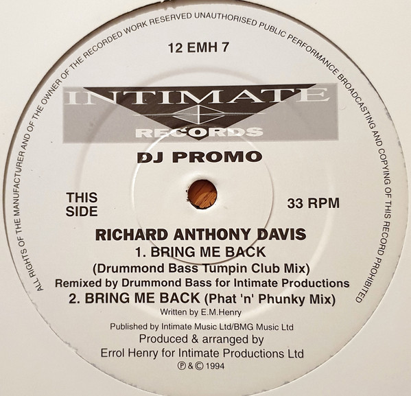 Richard Anthony Davis - Bring Me Back / Lovers For Life | Intimate Records (12 EMH 7) - main