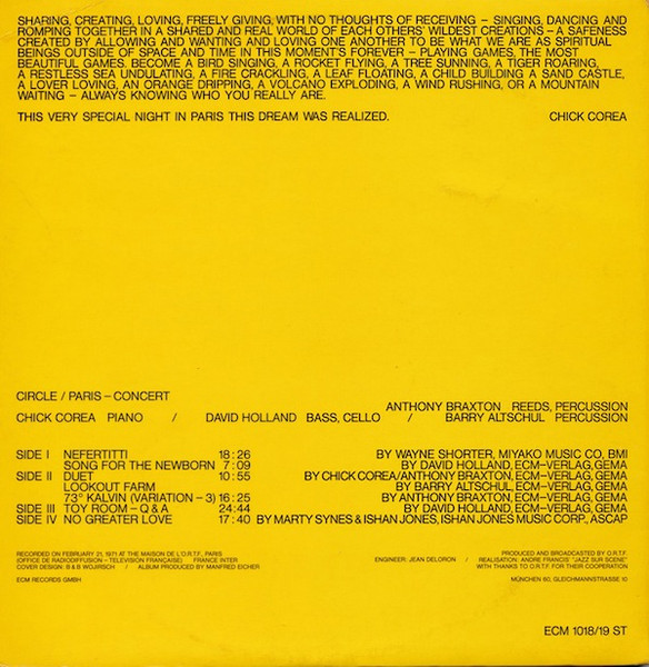 Circle - Paris - Concert | ECM Records (ECM 1018/19 ST) - 2 Circle - Paris - Concert | ECM Records (ECM 1018/19 ST) - 2