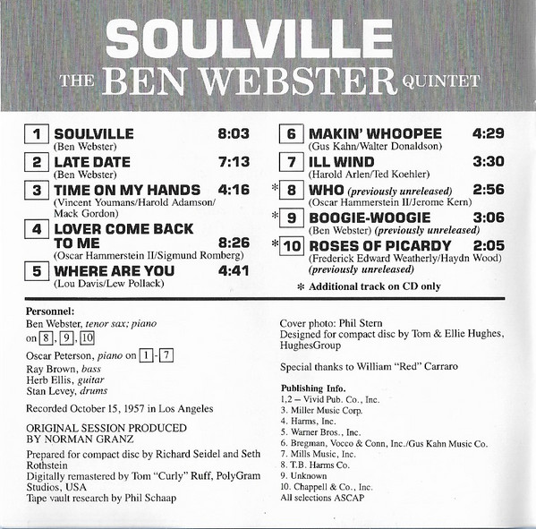 The Ben Webster Quintet - Soulville | Verve Records (833 551-2) - 3 The Ben Webster Quintet - Soulville | Verve Records (833 551-2) - 3
