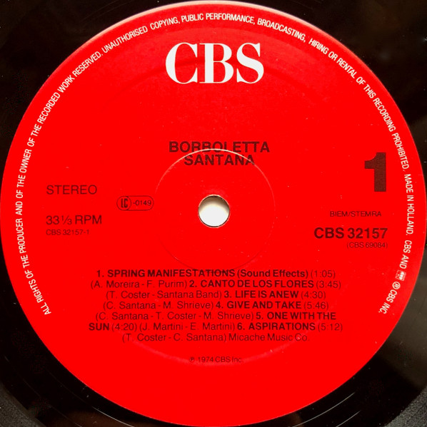 Santana - Borboletta | CBS (CBS 32157) - 3