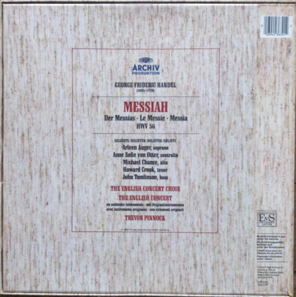 Georg Friedrich Händel , Arleen Auger , Anne Sofie Von Otter , Michael Chance , Howard Crook , John Tomlinson - The English Concert & The English Concert Choir , Trevor Pinnock - Messiah | Archiv Produktion (423 630-1) - 2