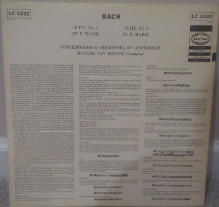 Eduard van Beinum , Johann Sebastian Bach - Suite No. 3 In D Major, Suite No. 4 In D Major | Epic (LC 3332) - 2