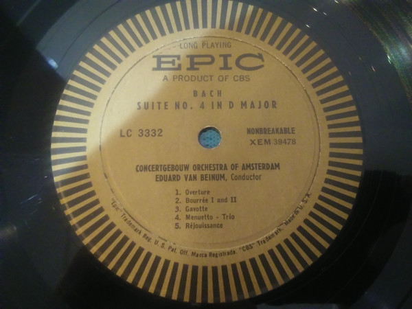 Eduard van Beinum , Johann Sebastian Bach - Suite No. 3 In D Major, Suite No. 4 In D Major | Epic (LC 3332) - 4