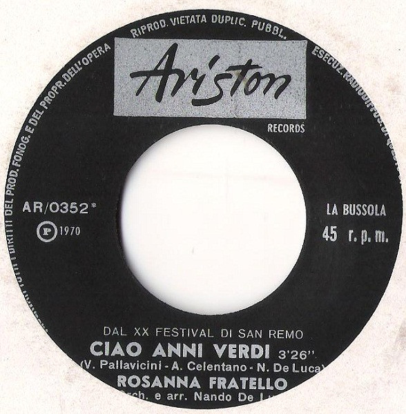 Rosanna Fratello - Ciao Anni Verdi | Ariston Records (AR/0352) - 3