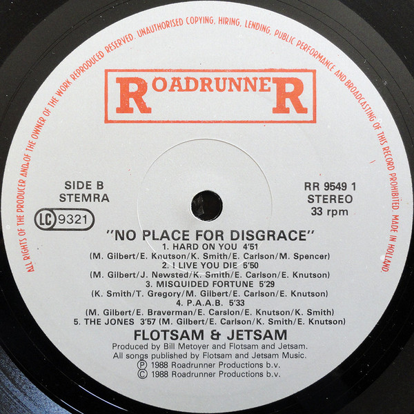 Flotsam And Jetsam - No Place For Disgrace | Roadrunner Records (RR 9549 1) - 4