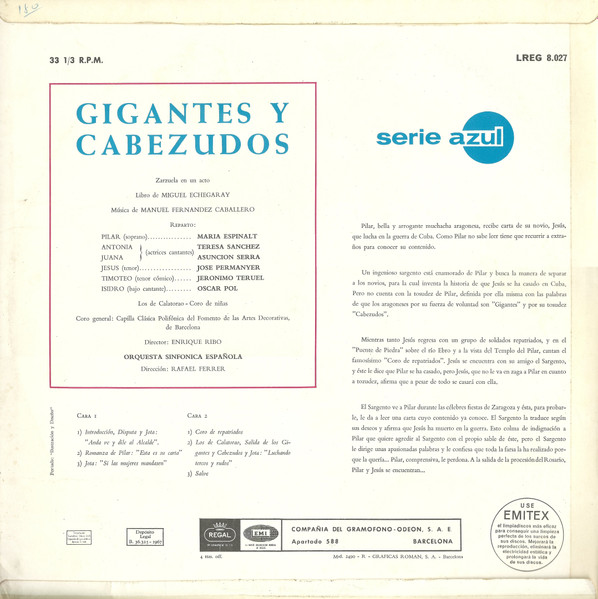 Manuel Fernández Caballero - Gigantes Y Cabezudos | Regal (LREG 8027) - 2