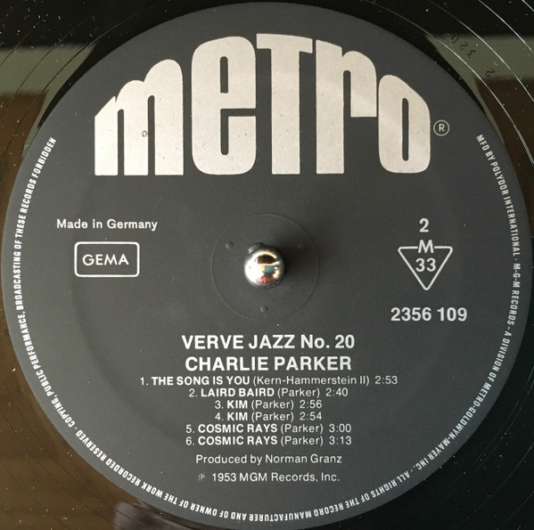 Charlie Parker - Verve Jazz No. 20 | Metro Records (2356 109) - 4 Charlie Parker - Verve Jazz No. 20 | Metro Records (2356 109) - 4