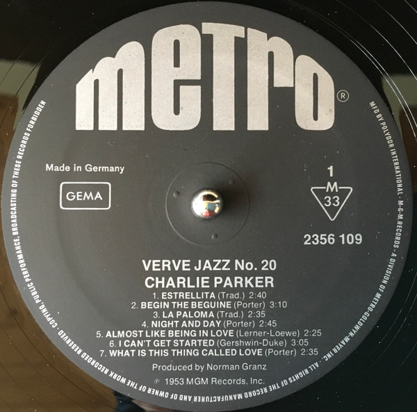 Charlie Parker - Verve Jazz No. 20 | Metro Records (2356 109) - 3 Charlie Parker - Verve Jazz No. 20 | Metro Records (2356 109) - 3