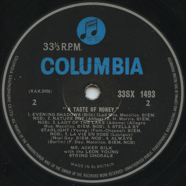 Acker Bilk - A Taste of Honey | Columbia (33SX 1493) - 4 Acker Bilk - A Taste of Honey | Columbia (33SX 1493) - 4