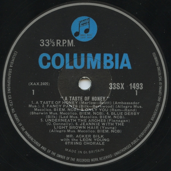 Acker Bilk - A Taste of Honey | Columbia (33SX 1493) - 3 Acker Bilk - A Taste of Honey | Columbia (33SX 1493) - 3