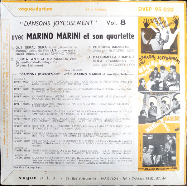 Marino Marini Ed Il Suo Quartetto - Que Sera Sera | Vogue Durium (DVEP 95.020) - 2