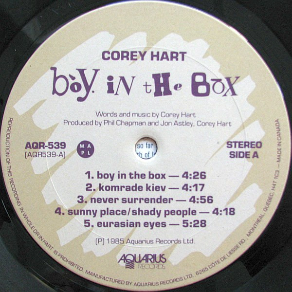 Corey Hart - Boy In The Box | Aquarius Records (AQR 539) - 3 Corey Hart - Boy In The Box | Aquarius Records (AQR 539) - 3