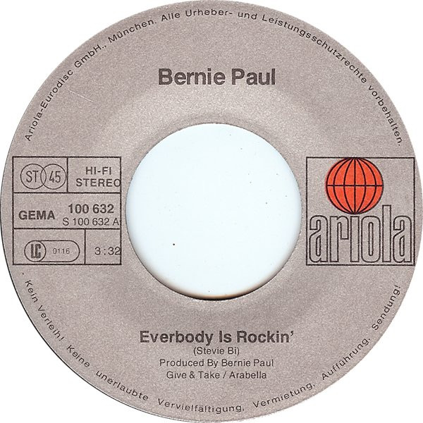 Bernie Paul - Everybody's Rockin' | Ariola (100 632) - 3