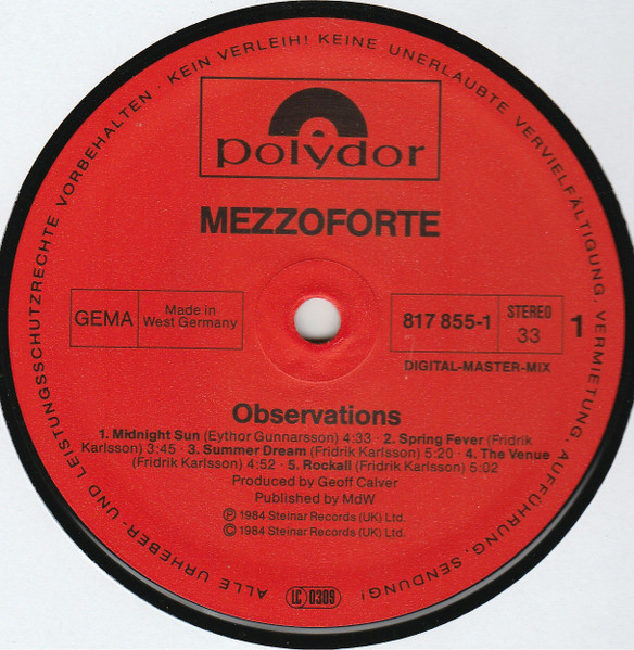 Mezzoforte - Observations | Polydor (817 855-1) - 3 Mezzoforte - Observations | Polydor (817 855-1) - 3