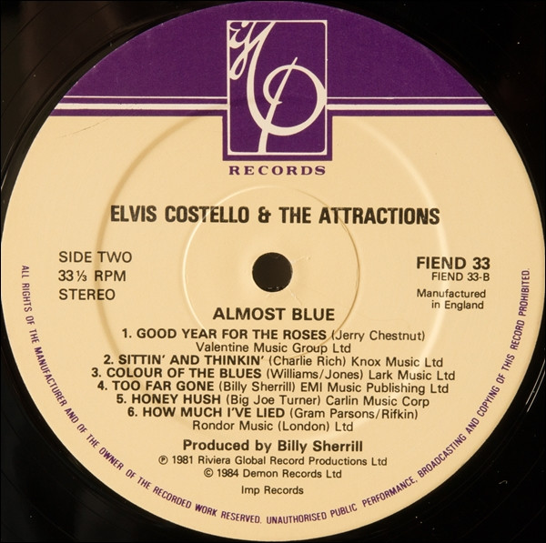 Elvis Costello & The Attractions - Almost Blue | Imp Records (FIEND 33) - 3 Elvis Costello & The Attractions - Almost Blue | Imp Records (FIEND 33) - 3