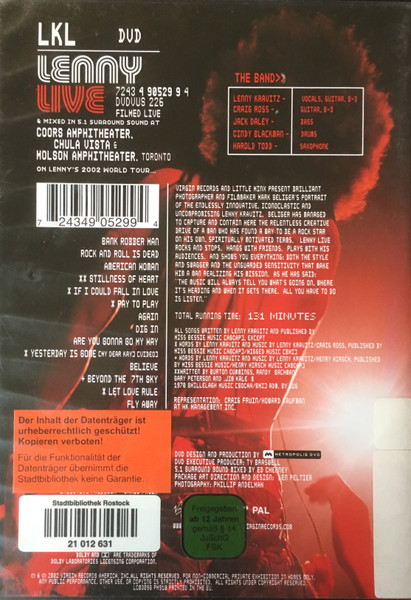 Lenny Kravitz - Lenny Live | Virgin (7243 4 90529 9 4) - 2