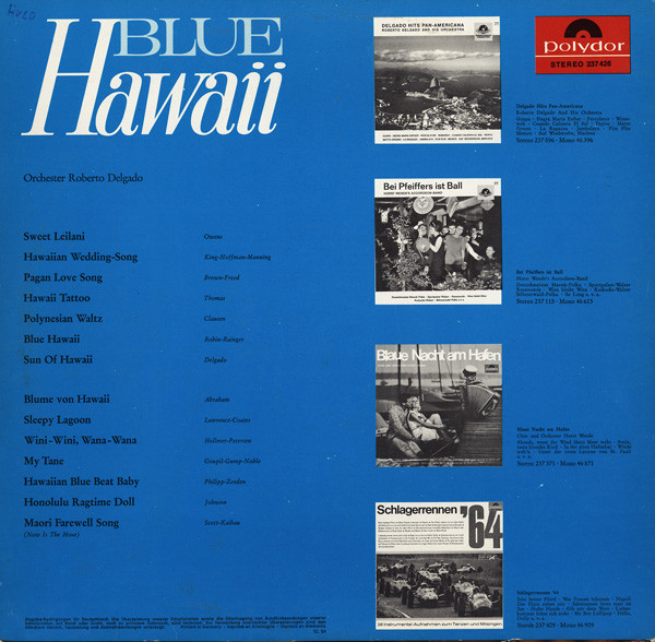 Roberto Delgado & His Orchestra - Blue Hawaii [Vinyl] | Polydor (237 426) - 2