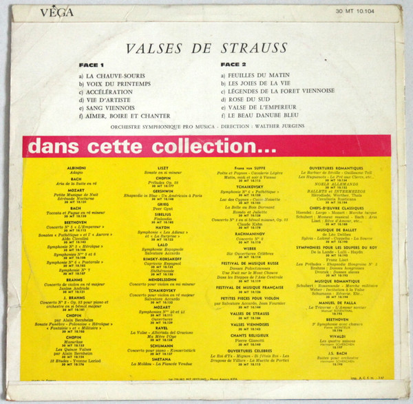 Johann Strauss Jr. , Vienna Pro Musica Orchestra , Walter Jürgens - Valses De Strauss | Vega (30 MT 10.104) - 2