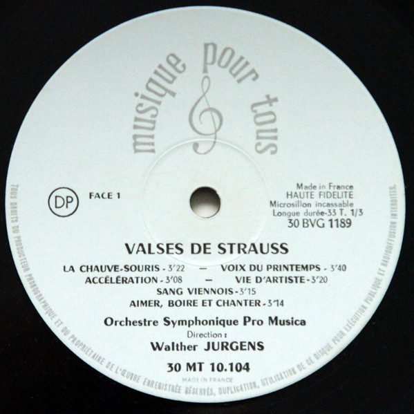 Johann Strauss Jr. , Vienna Pro Musica Orchestra , Walter Jürgens - Valses De Strauss | Vega (30 MT 10.104) - 3