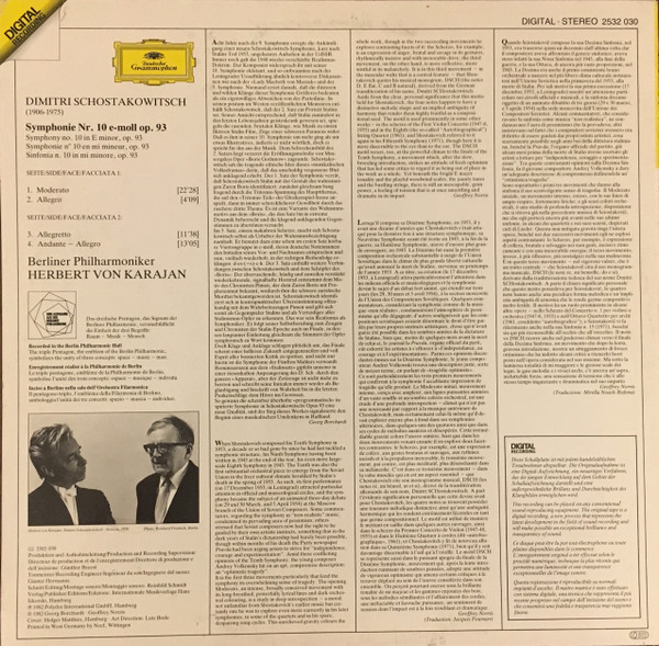 Dmitri Shostakovich – Berliner Philharmoniker , Herbert von Karajan - Symphonie No. 10 | Deutsche Grammophon (2532 030) - 2