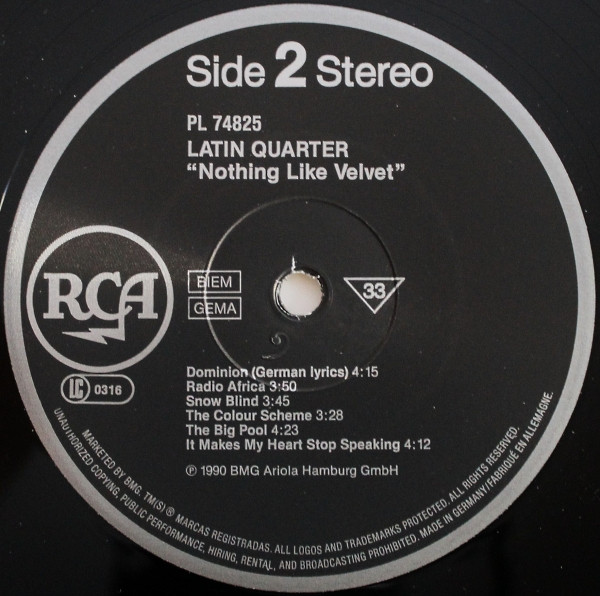 Latin Quarter - Nothing Like Velvet | RCA (PL 74825) - 3 Latin Quarter - Nothing Like Velvet | RCA (PL 74825) - 3