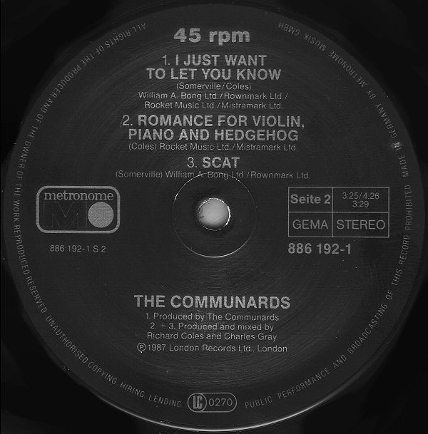 The Communards - Tomorrow | Metronome (886 192-1) - 2