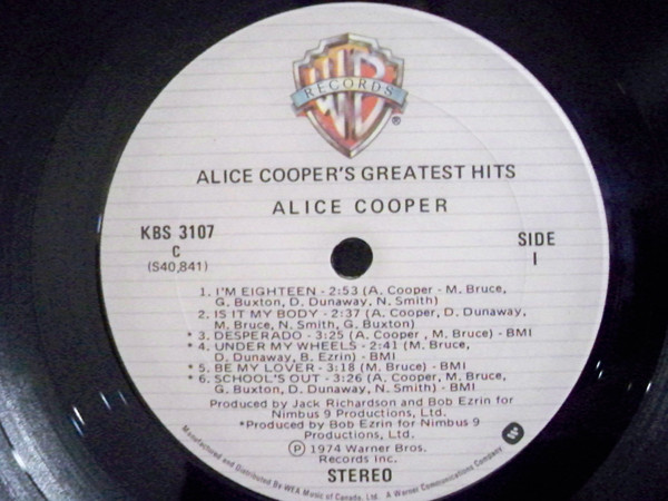 Alice Cooper - Alice Cooper's Greatest Hits | Warner Bros. Records (KBS 3107) - 2