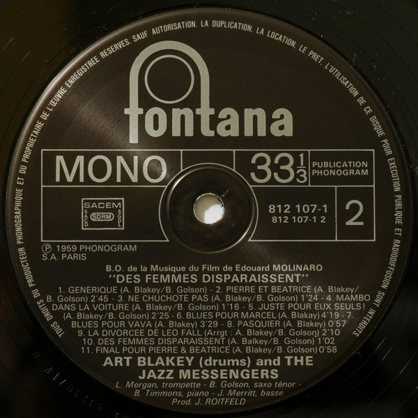 Art Blakey & The Jazz Messengers  /  Miles Davis - Ascenseur Pour L'Échafaud / Des Femmes Disparaissent | Fontana (812 107-1) - 4