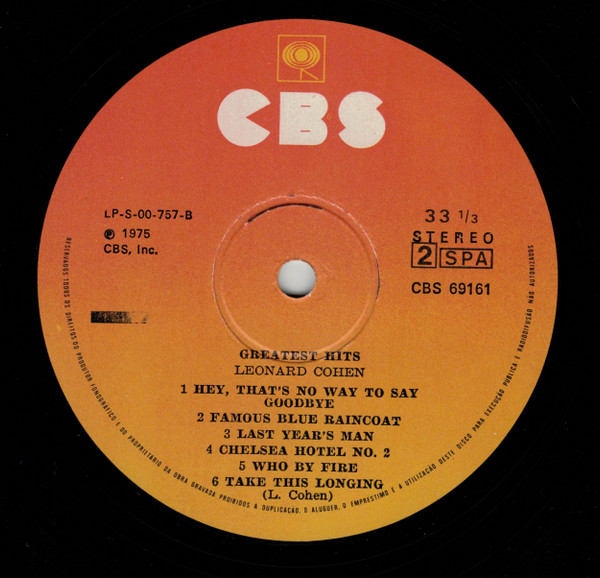 Leonard Cohen - Greatest Hits | CBS (69161) - main
