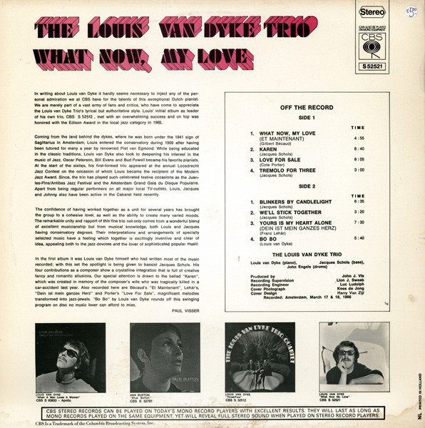Louis Van Dyke Trio - What Now, My Love | CBS (S 52521) - 2 Louis Van Dyke Trio - What Now, My Love | CBS (S 52521) - 2