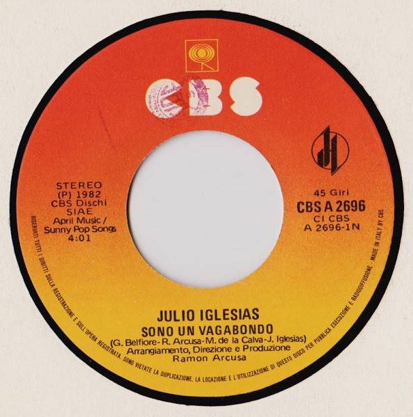 Julio Iglesias - Sono Un Vagabondo / Momenti | CBS (CBS A 2696) - 3