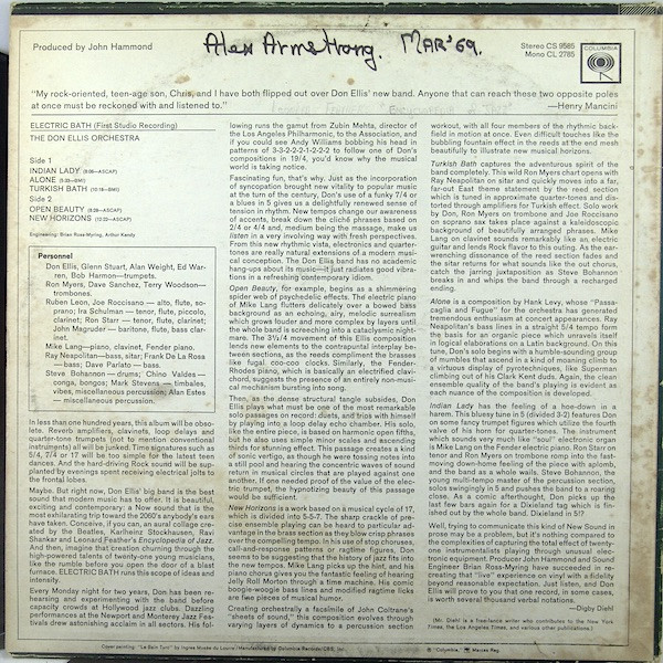 The Don Ellis Orchestra - Electric Bath | Columbia (CS 9585) - 2