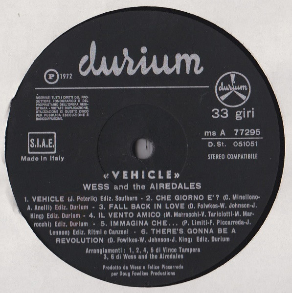 Wess & The Airedales - Vehicle | Durium (MSA 77295) - 3 Wess & The Airedales - Vehicle | Durium (MSA 77295) - 3