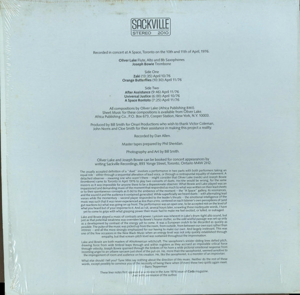 Joseph Bowie • Oliver Lake - Joseph Bowie • Oliver Lake | Sackville Recordings (2010) - 2 Joseph Bowie • Oliver Lake - Joseph Bowie • Oliver Lake | Sackville Recordings (2010) - 2