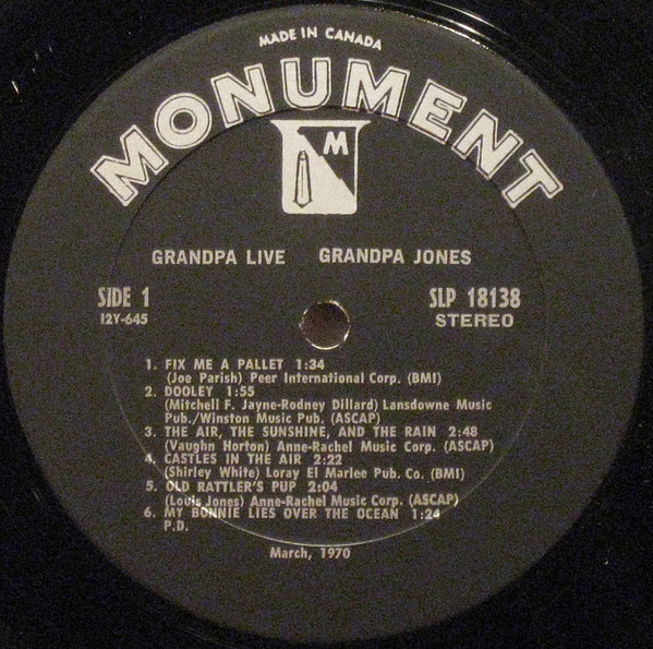 Grandpa Jones - Live | Monument (SLP 18138) - 3 Grandpa Jones - Live | Monument (SLP 18138) - 3