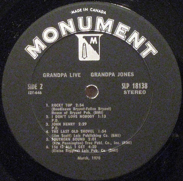 Grandpa Jones - Live | Monument (SLP 18138) - 4 Grandpa Jones - Live | Monument (SLP 18138) - 4