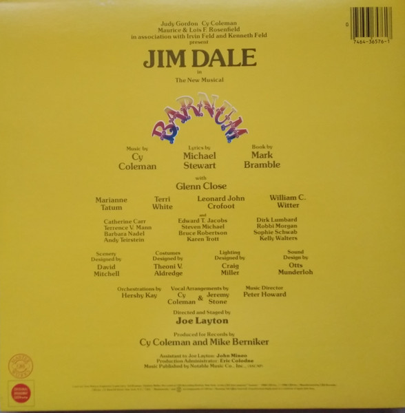 Jim Dale - Barnum (The New Musical) | CBS Masterworks (JS 36576) - 3