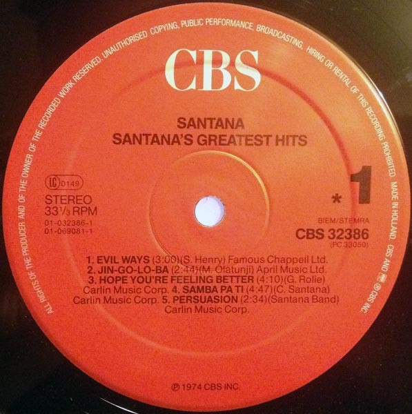 Santana - Santana's Greatest Hits | CBS (CBS 32386) - 3