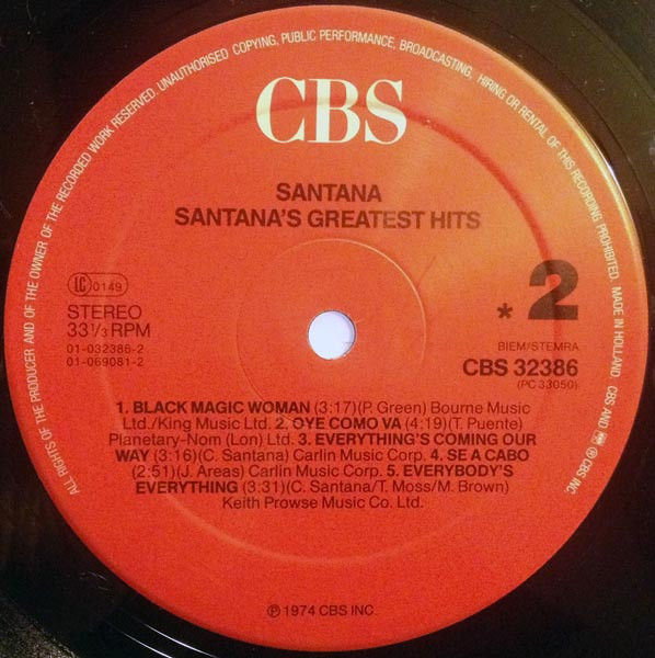 Santana - Santana's Greatest Hits | CBS (CBS 32386) - 4