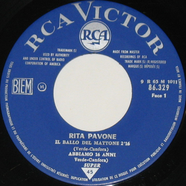 Rita Pavone - Il Ballo Del Mattone / Abbiamo 16 Anni / Cuore / Amore Twist | RCA Victor (86.329 M) - 2