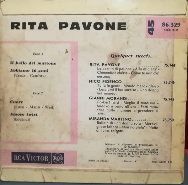 Rita Pavone - Il Ballo Del Mattone / Abbiamo 16 Anni / Cuore / Amore Twist | RCA Victor (86.329 M) - 3