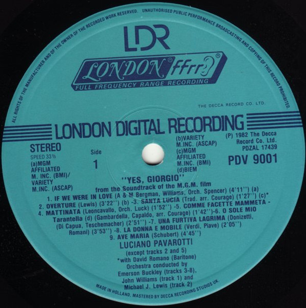 Luciano Pavarotti - Yes, Giorgio [Vinyl] | London Records (PDV 9001) - 3