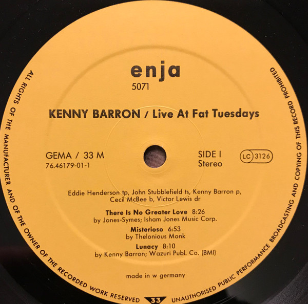 Kenny Barron - Live At Fat Tuesdays | Enja Records (enja 5071) - 3