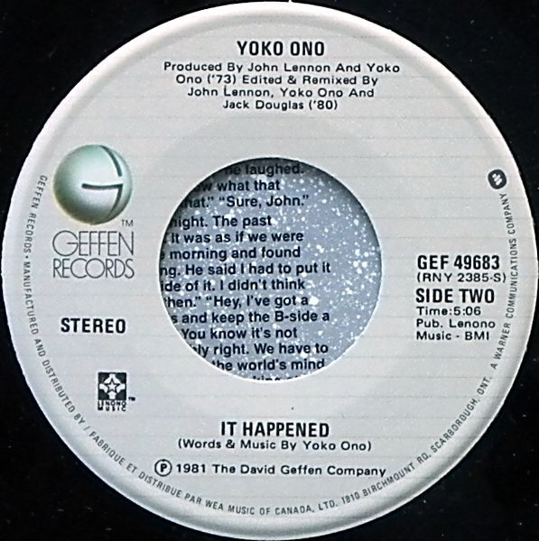 Yoko Ono - Walking On Thin Ice (7") [Vinyl] | Geffen Records (GEF 49683) - 4