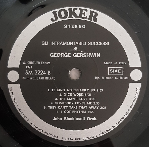 John Blackinsell Orchestra - Gli Intramontabili Successi Di George Gershwin | Joker (SM 3224) - 4 John Blackinsell Orchestra - Gli Intramontabili Successi Di George Gershwin | Joker (SM 3224) - 4
