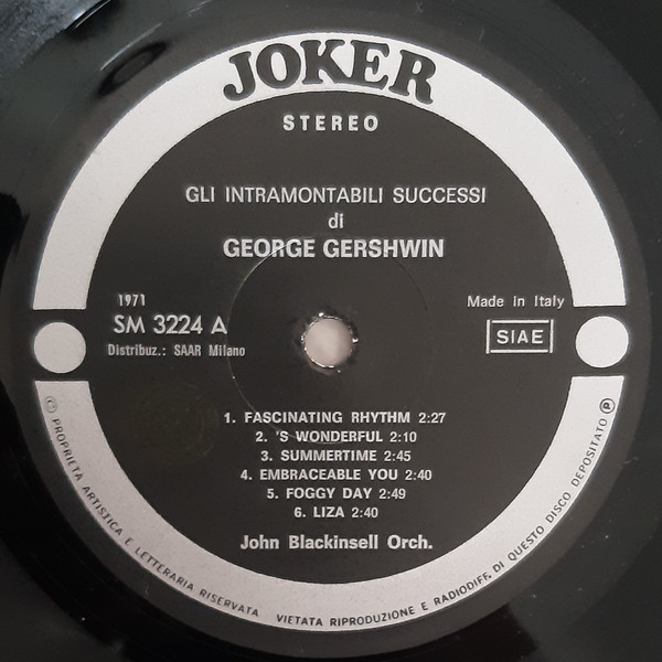 John Blackinsell Orchestra - Gli Intramontabili Successi Di George Gershwin | Joker (SM 3224) - 3 John Blackinsell Orchestra - Gli Intramontabili Successi Di George Gershwin | Joker (SM 3224) - 3